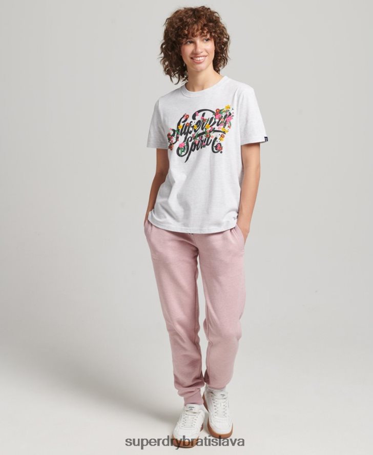 Superdry ženy kvetinové tričko v štýle scenára 6B4ZTR6277 oblečenie svetlo šedá