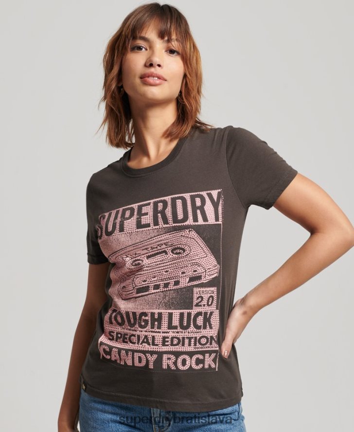 Superdry ženy lo-fi plagátové tričko 6B4ZTR2658 oblečenie tmavošedý
