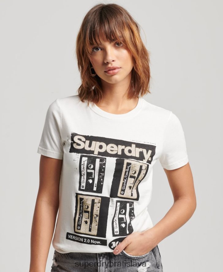 Superdry ženy lo-fi plagátové tričko 6B4ZTR2688 oblečenie krém
