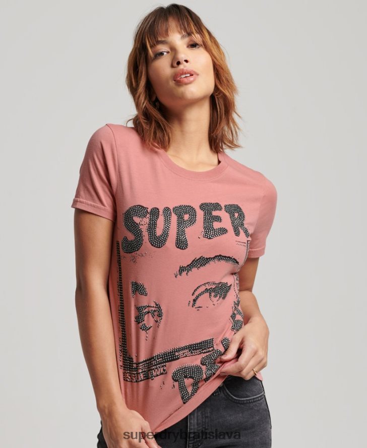 Superdry ženy lo-fi plagátové tričko 6B4ZTR2698 oblečenie Ružová