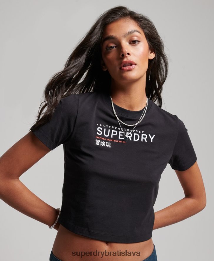 Superdry ženy maličké vyšívané tričko s grafickým kódom 6B4ZTR2231 oblečenie čierna
