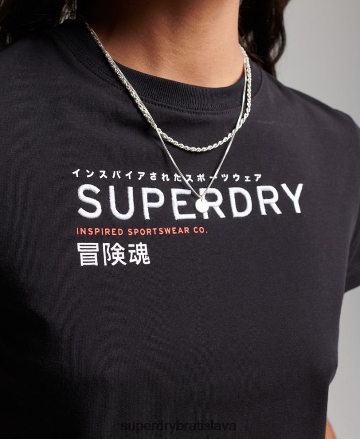 Superdry ženy maličké vyšívané tričko s grafickým kódom 6B4ZTR2231 oblečenie čierna