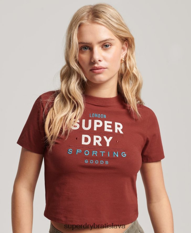 Superdry ženy maličké vyšívané tričko s grafickým kódom 6B4ZTR2233 oblečenie červená