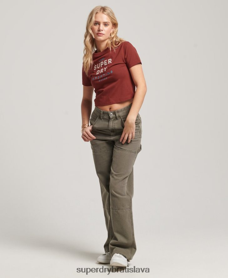 Superdry ženy maličké vyšívané tričko s grafickým kódom 6B4ZTR2233 oblečenie červená