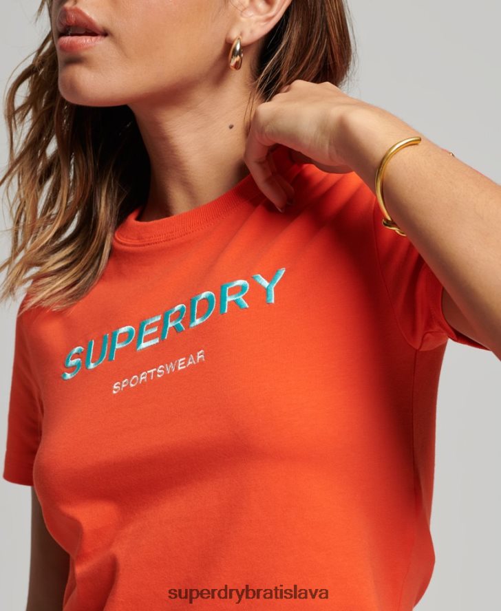 Superdry ženy maličké vyšívané tričko s grafickým kódom 6B4ZTR2318 oblečenie oranžová