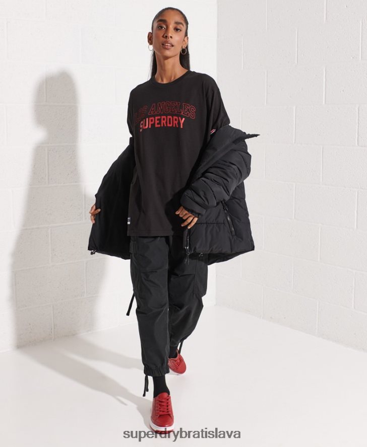 Superdry ženy mestské vysokoškolské tričko 6B4ZTR6741 oblečenie čierna