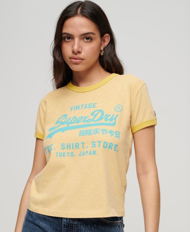Superdry ženy neónové tričko s vintage logom 6B4ZTR2643 oblečenie žltá