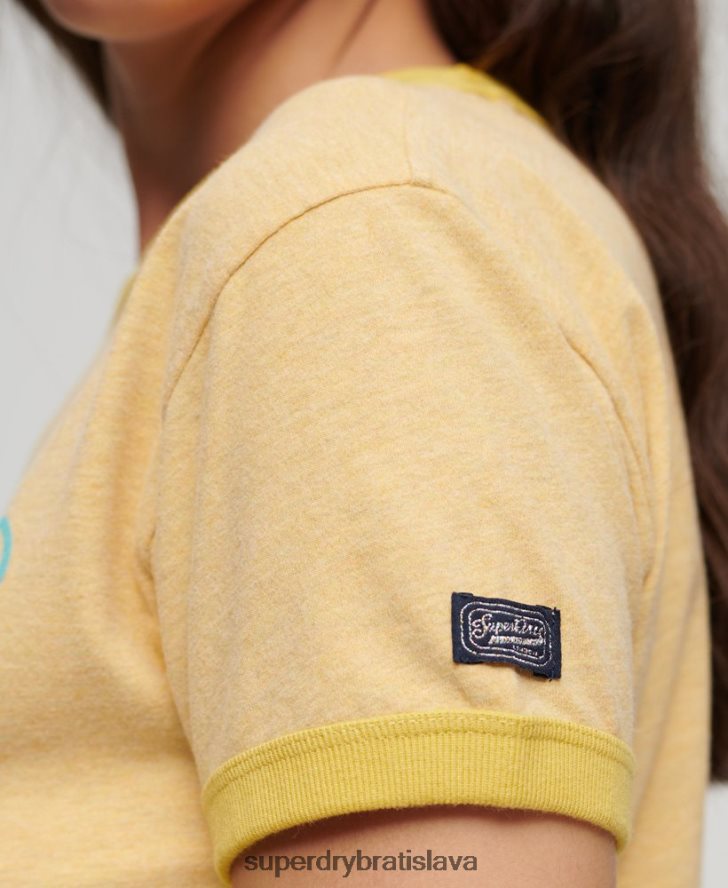 Superdry ženy neónové tričko s vintage logom 6B4ZTR2643 oblečenie žltá