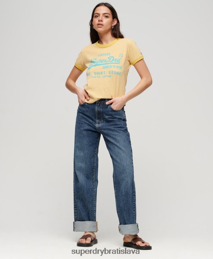 Superdry ženy neónové tričko s vintage logom 6B4ZTR2643 oblečenie žltá