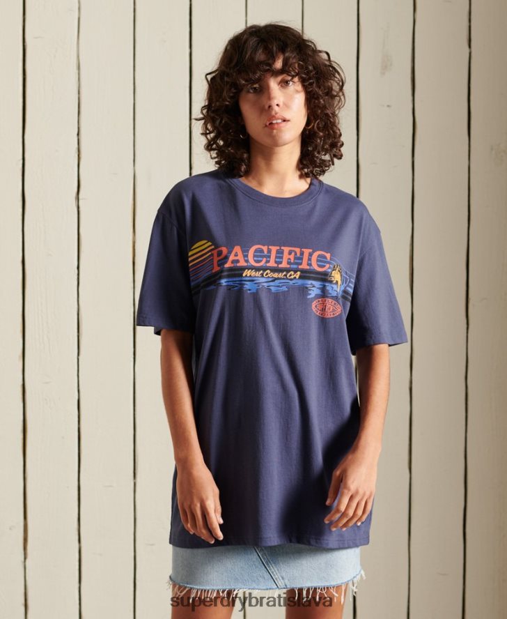 Superdry ženy oversized hraničné tričko s grafikou 6B4ZTR6761 oblečenie námorníctvo