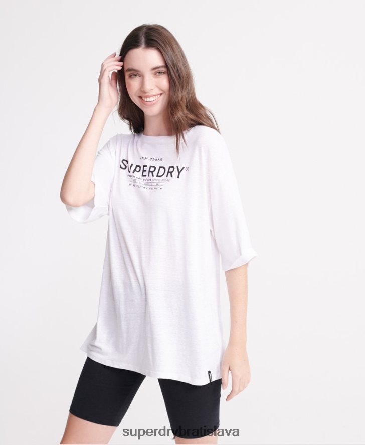 Superdry ženy púštne ľanové tričko 6B4ZTR2839 oblečenie biely