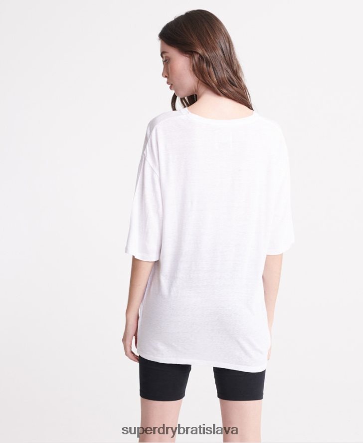 Superdry ženy púštne ľanové tričko 6B4ZTR2839 oblečenie biely
