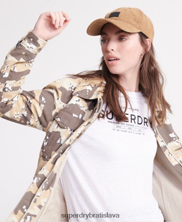 Superdry ženy púštne ľanové tričko 6B4ZTR2839 oblečenie biely
