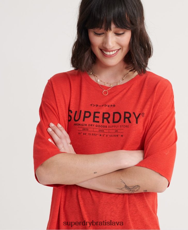 Superdry ženy púštne ľanové tričko 6B4ZTR6765 oblečenie červená