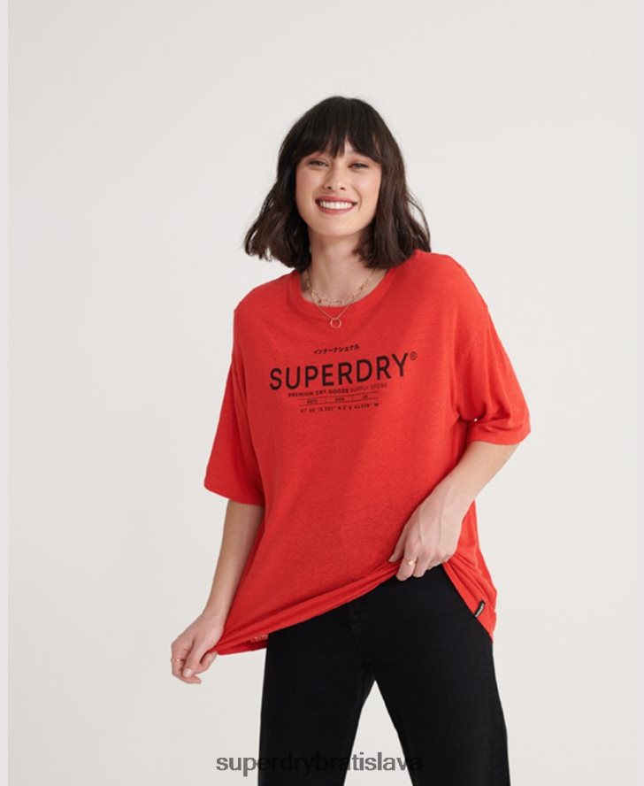 Superdry ženy púštne ľanové tričko 6B4ZTR6765 oblečenie červená