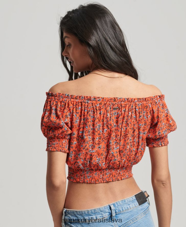 Superdry ženy úpletový top s krátkym rukávom 6B4ZTR2110 oblečenie oranžová