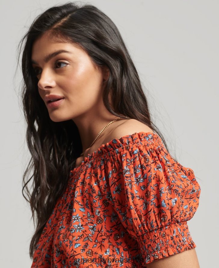 Superdry ženy úpletový top s krátkym rukávom 6B4ZTR2110 oblečenie oranžová