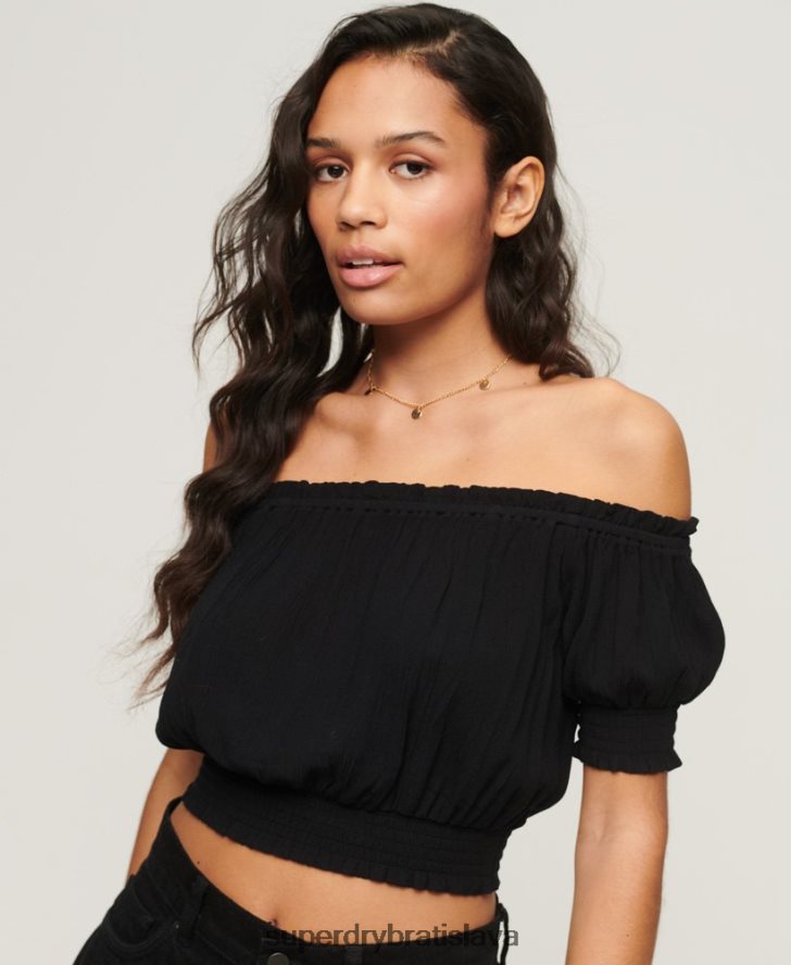 Superdry ženy úpletový top s krátkym rukávom 6B4ZTR2870 oblečenie čierna