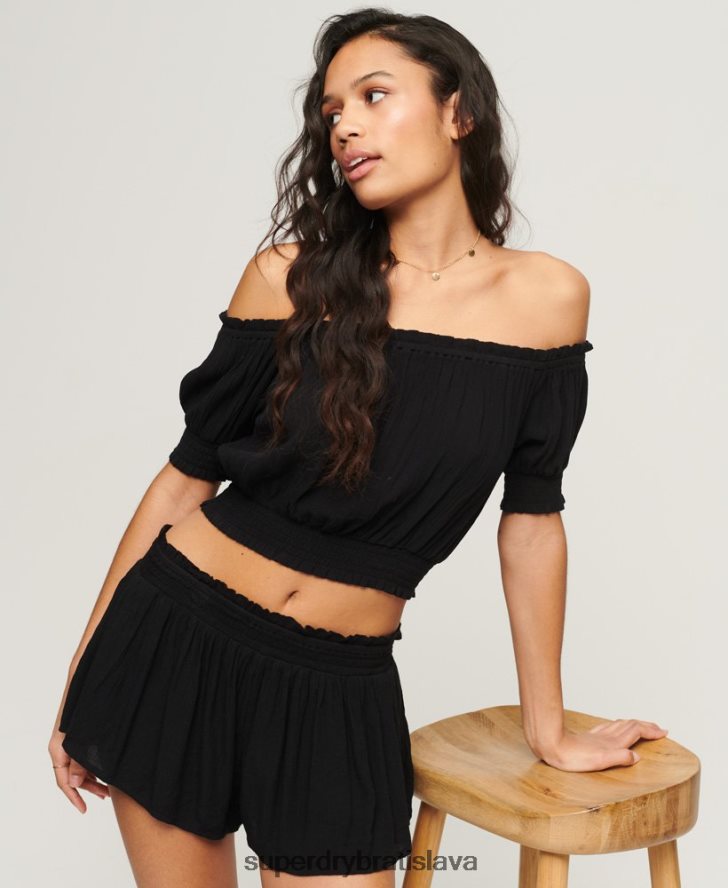 Superdry ženy úpletový top s krátkym rukávom 6B4ZTR2870 oblečenie čierna