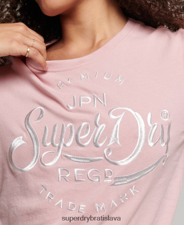 Superdry ženy prémiové vyšívané tričko s nápisom 6B4ZTR6307 oblečenie Ružová