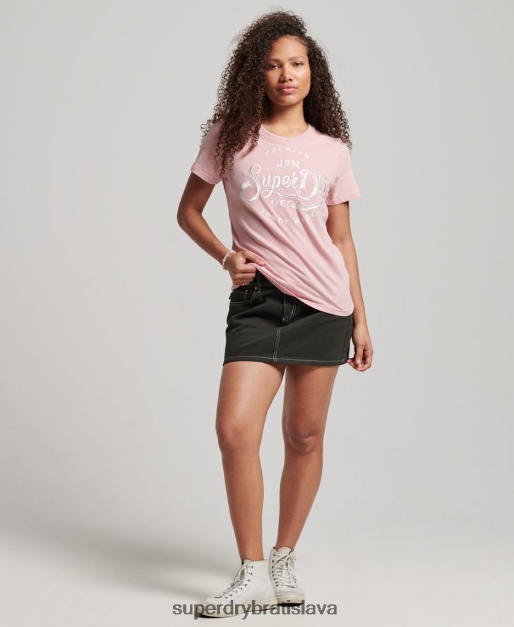 Superdry ženy prémiové vyšívané tričko s nápisom 6B4ZTR6307 oblečenie Ružová