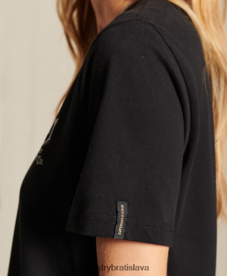 Superdry ženy pracovné oblečenie fóliové tričko v štýle skriptu 6B4ZTR6275 oblečenie čierna