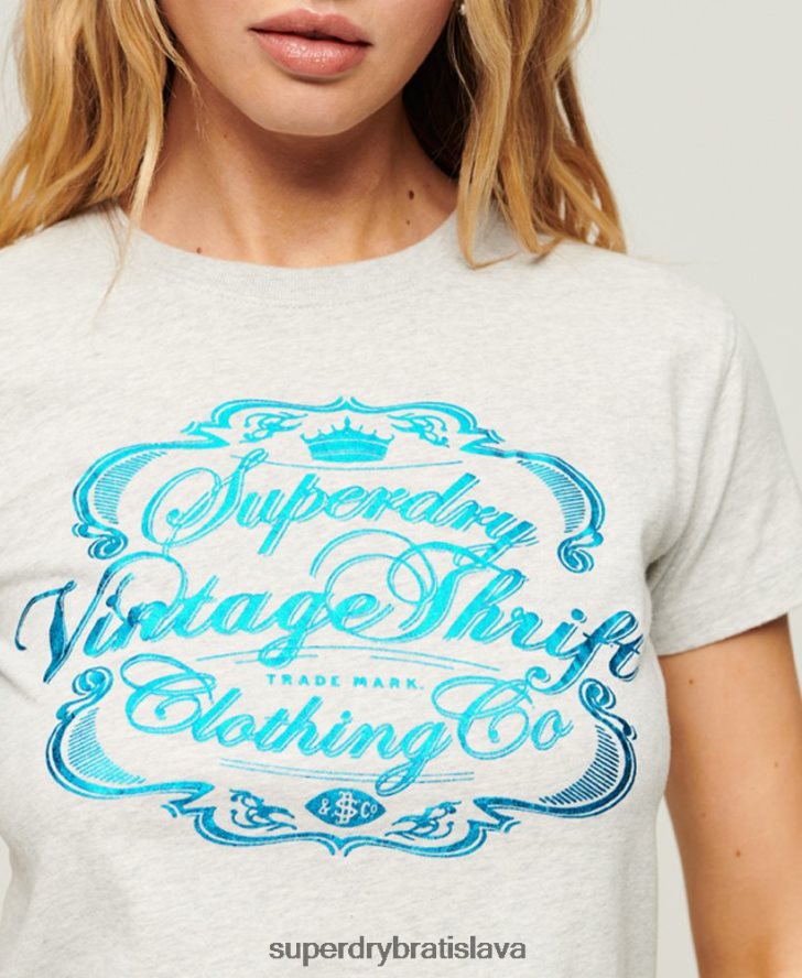Superdry ženy pracovné oblečenie s grafickým tričkom 6B4ZTR2115 oblečenie svetlo šedá