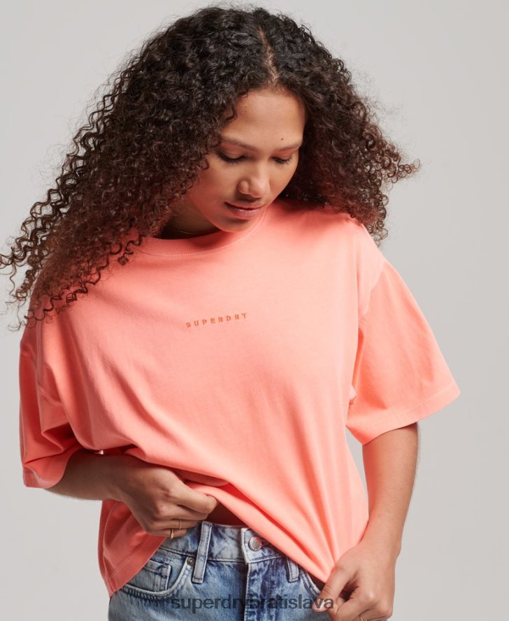 Superdry ženy prebytočné micro oversized boxy tričko 6B4ZTR2248 oblečenie koralový