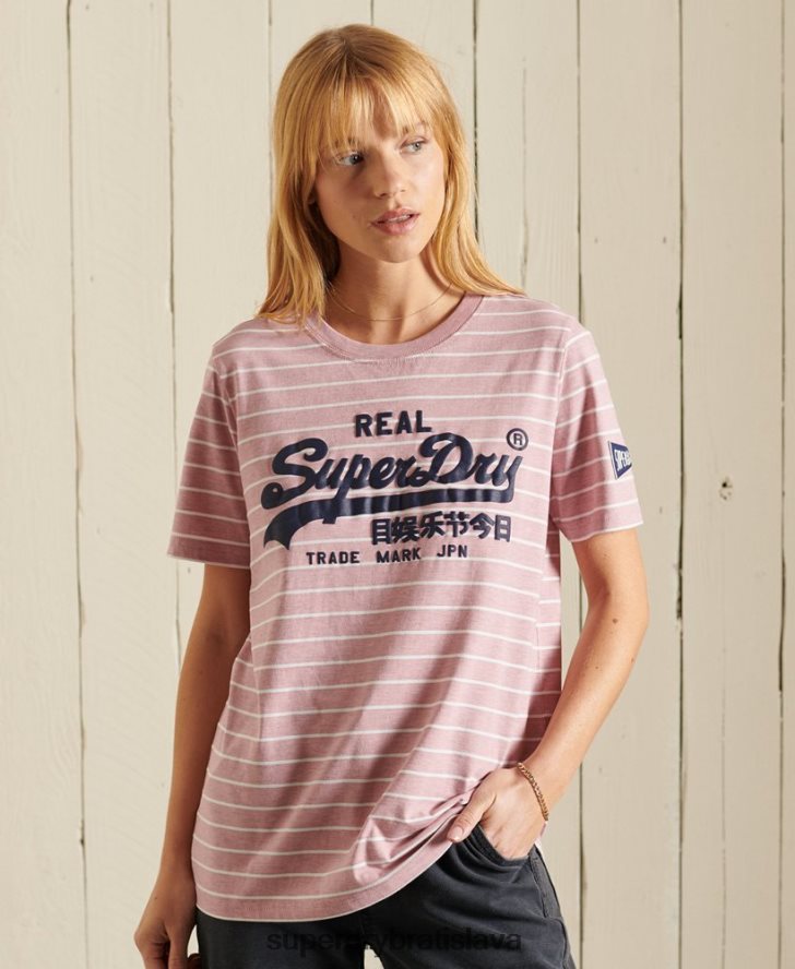 Superdry ženy pruhované tričko s vintage logom source 6B4ZTR2804 oblečenie Ružová