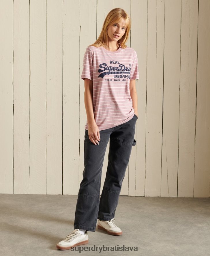 Superdry ženy pruhované tričko s vintage logom source 6B4ZTR2804 oblečenie Ružová