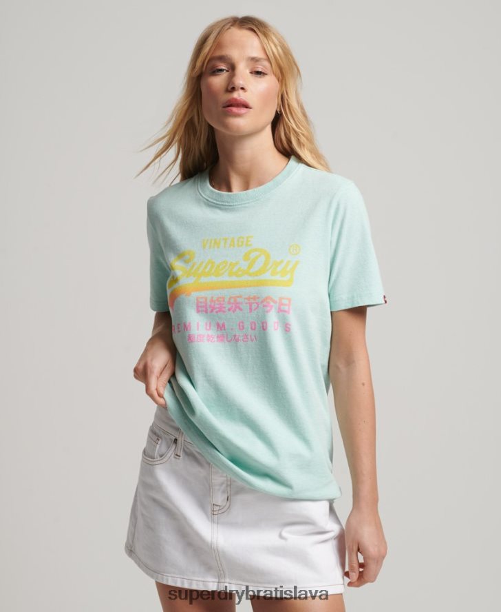 Superdry ženy prvotriedne vyblednuté tričko s vintage logom 6B4ZTR2689 oblečenie Modrá