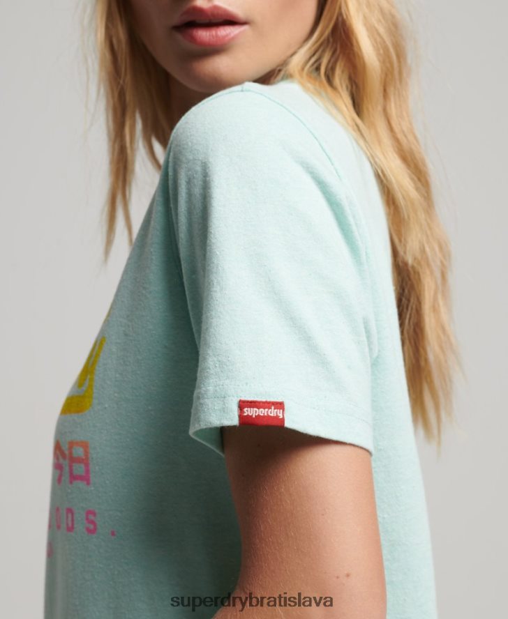 Superdry ženy prvotriedne vyblednuté tričko s vintage logom 6B4ZTR2689 oblečenie Modrá