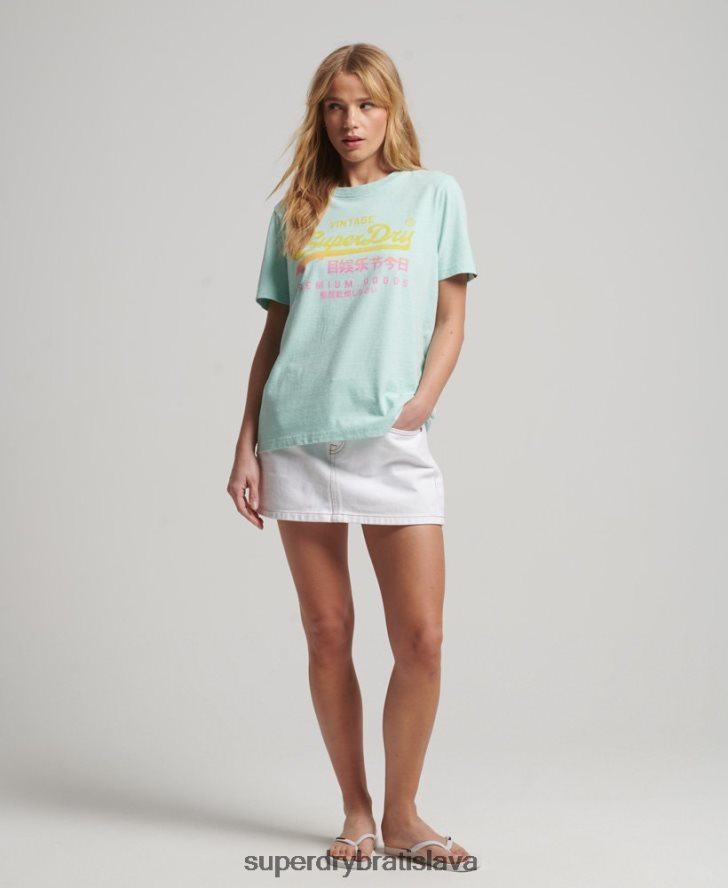 Superdry ženy prvotriedne vyblednuté tričko s vintage logom 6B4ZTR2689 oblečenie Modrá