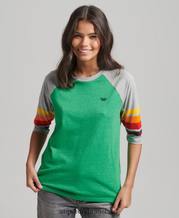 Superdry ženy raglánové tričko z organickej bavlny cali stripe 2.0 6B4ZTR2829 oblečenie zelená