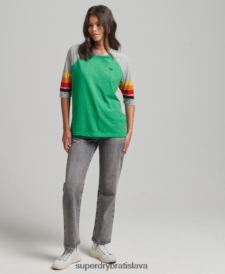 Superdry ženy raglánové tričko z organickej bavlny cali stripe 2.0 6B4ZTR2829 oblečenie zelená