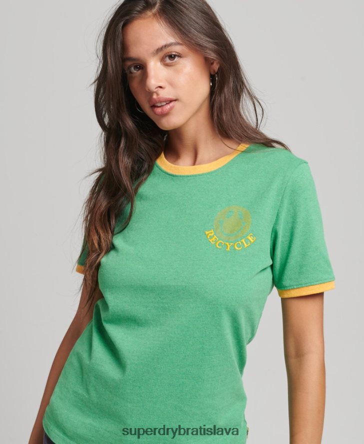 Superdry ženy recyklované ringer tričko 6B4ZTR2831 oblečenie zelená