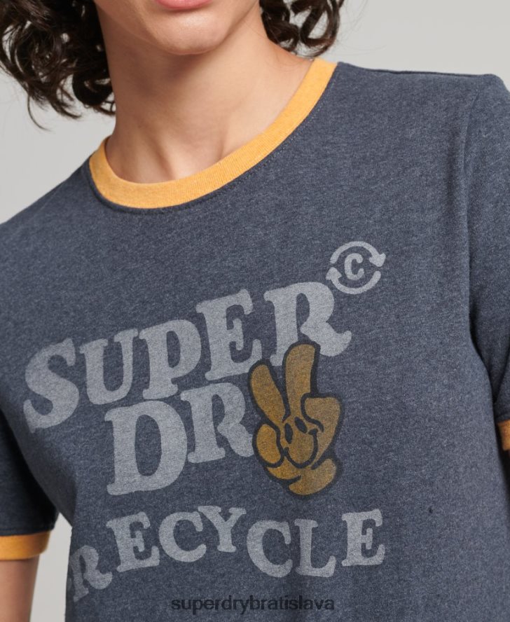Superdry ženy recyklované ringer tričko 6B4ZTR6224 oblečenie námorníctvo