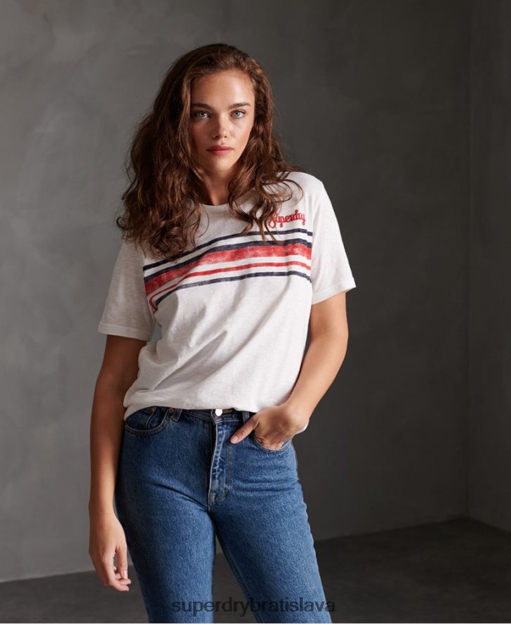 Superdry ženy retro pruhované tričko 6B4ZTR2830 oblečenie biely