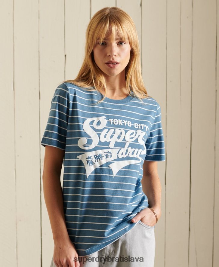 Superdry ženy script style college pruhované tričko 6B4ZTR2794 oblečenie Modrá