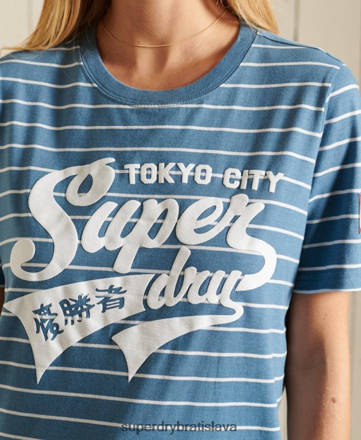 Superdry ženy script style college pruhované tričko 6B4ZTR2794 oblečenie Modrá