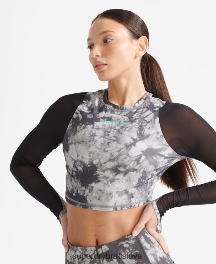 Superdry ženy skrátený top zo sieťoviny s dlhým rukávom 6B4ZTR4205 oblečenie sivá