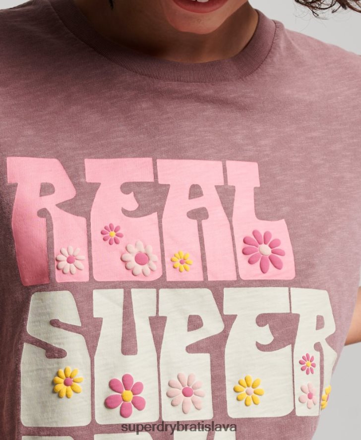 Superdry ženy superštátne kvetinové tričko 6B4ZTR2618 oblečenie Fialová