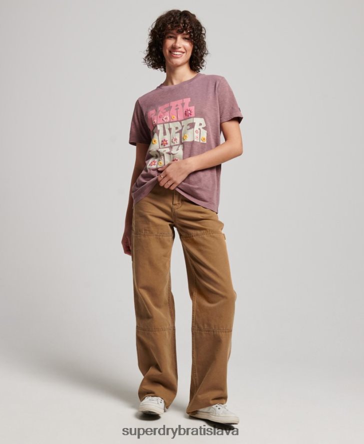 Superdry ženy superštátne kvetinové tričko 6B4ZTR2618 oblečenie Fialová