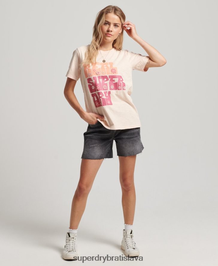 Superdry ženy superštátne kvetinové tričko 6B4ZTR2633 oblečenie Ružová