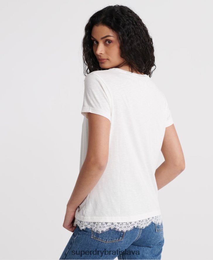 Superdry ženy tilly čipkované grafické tričko 6B4ZTR2805 oblečenie biely