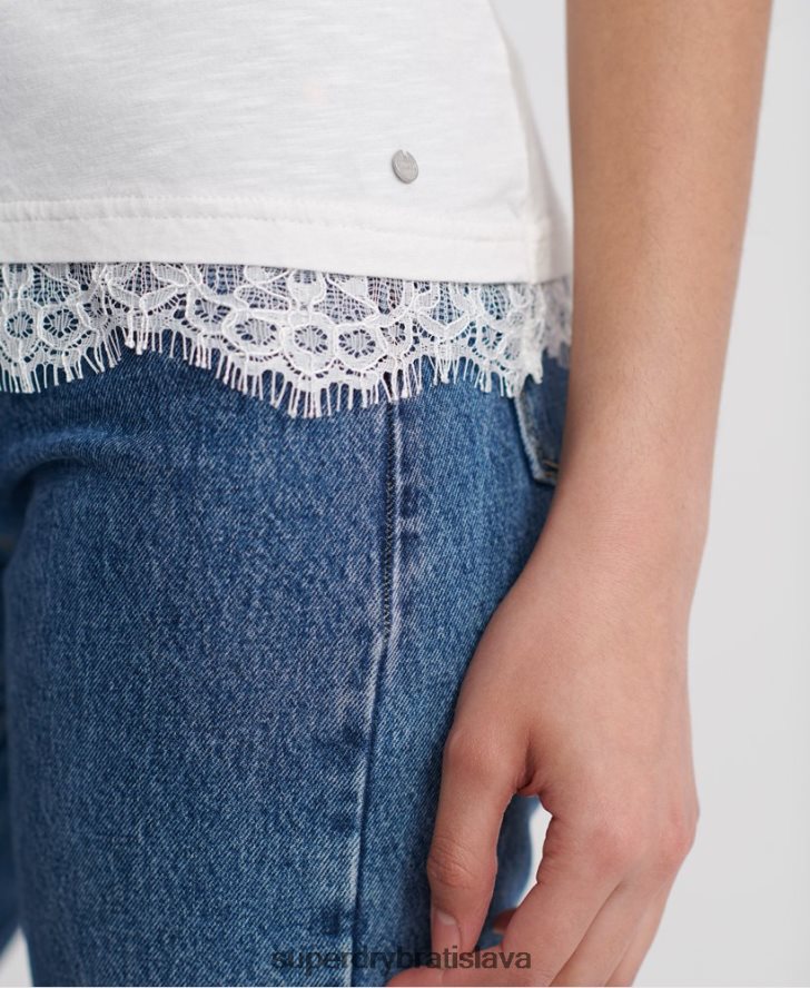 Superdry ženy tilly čipkované grafické tričko 6B4ZTR2805 oblečenie biely