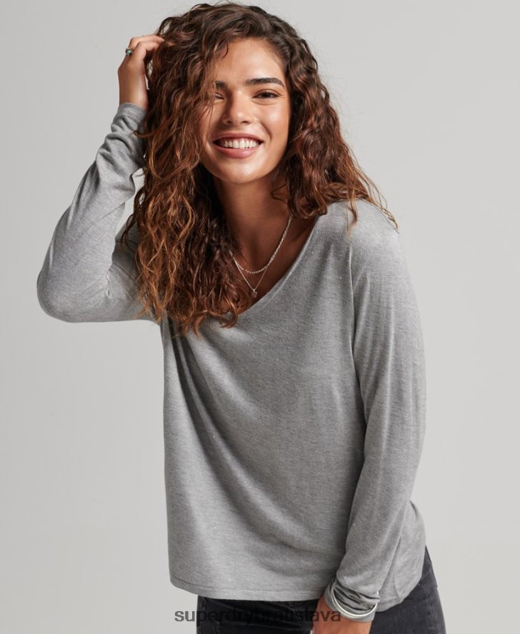 Superdry ženy top s dlhým rukávom a výstrihom do V 6B4ZTR6736 oblečenie sivá