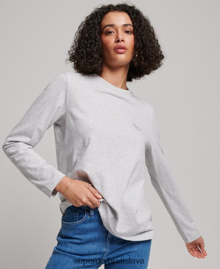 Superdry ženy top s dlhým rukávom s vintage logom z organickej bavlny 6B4ZTR2971 oblečenie svetlo šedá