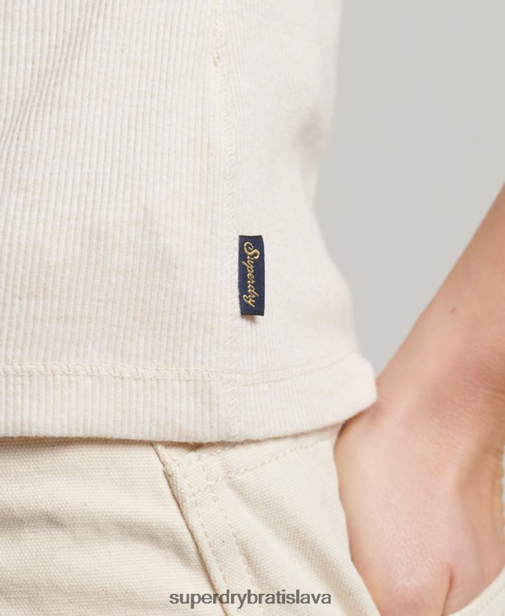 Superdry ženy top s krátkym rukávom na gombíky 6B4ZTR2077 oblečenie béžová