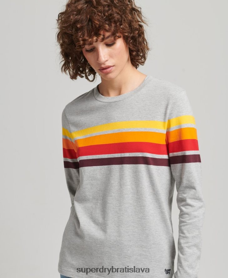Superdry ženy top z organickej bavlny s dlhým rukávom s prúžkami 2.0 6B4ZTR6540 oblečenie svetlo šedá